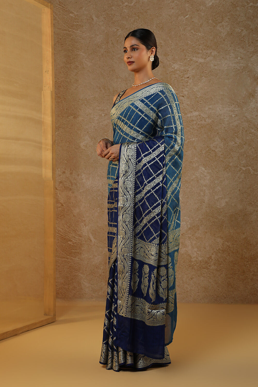 Blue Pure Silk Georgette Cutwork Banarasi Saree image number null