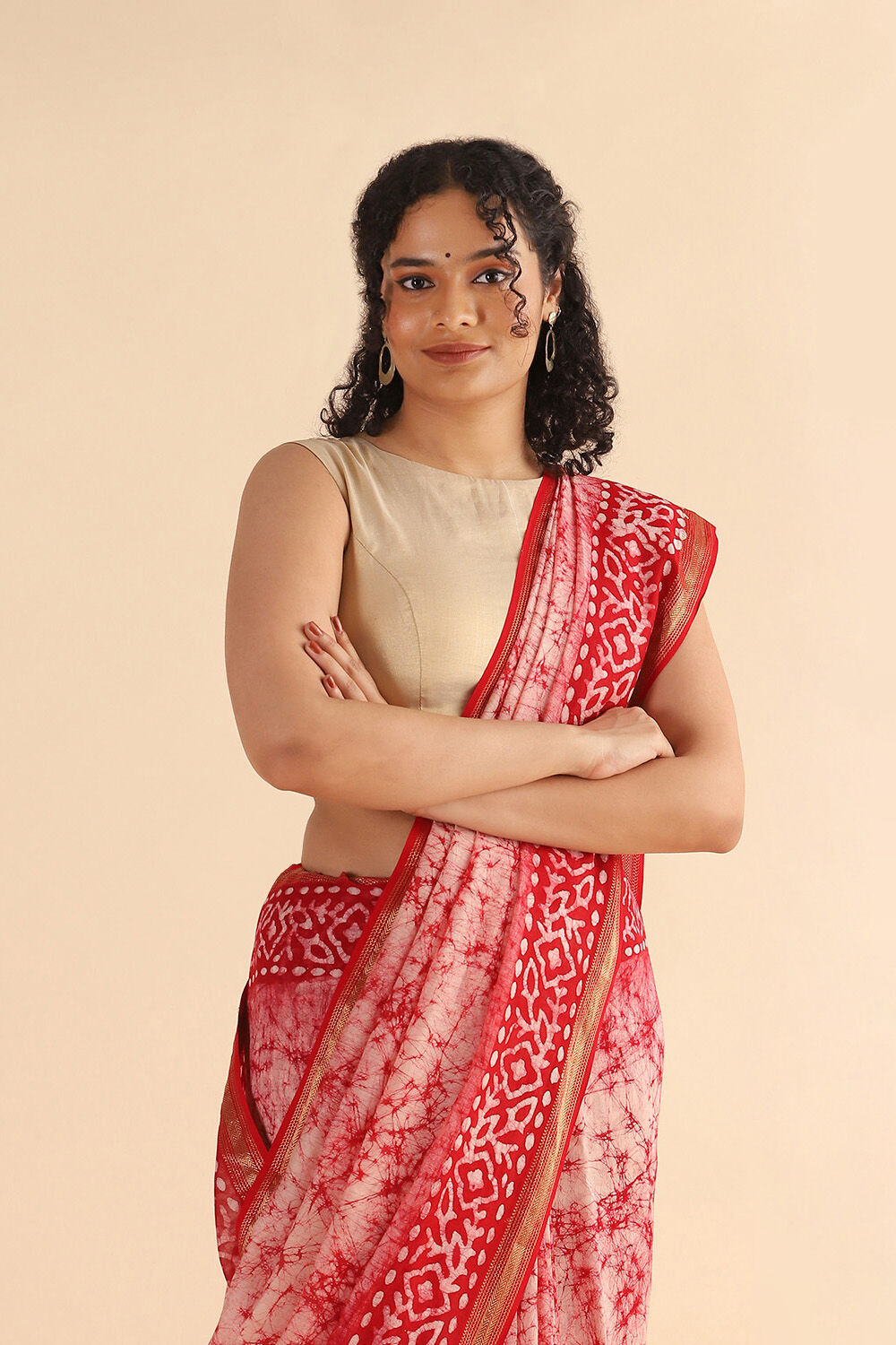 Red Pure Silk Cotton Batik Saree image number null