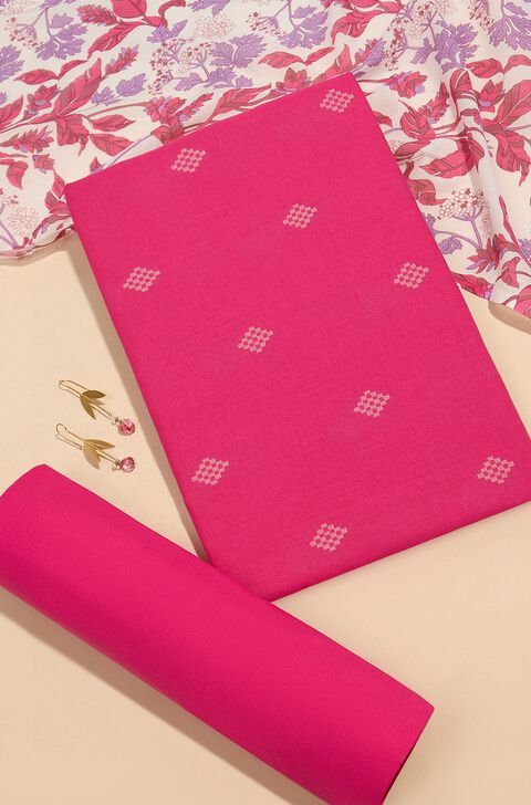 Pink Woven Pure Cotton Unstitched Suit Set