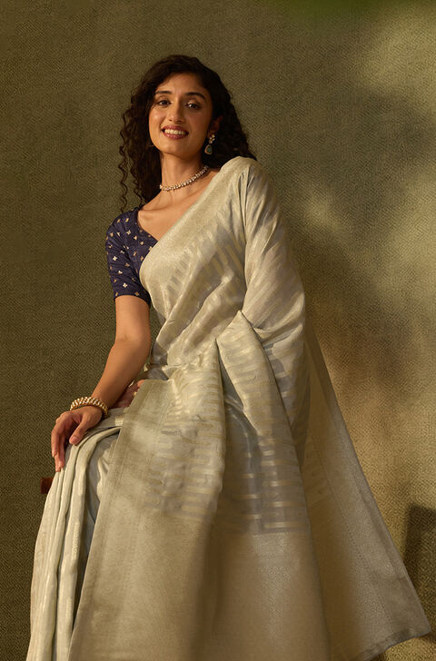 Grey Pure Viscose Woven Saree