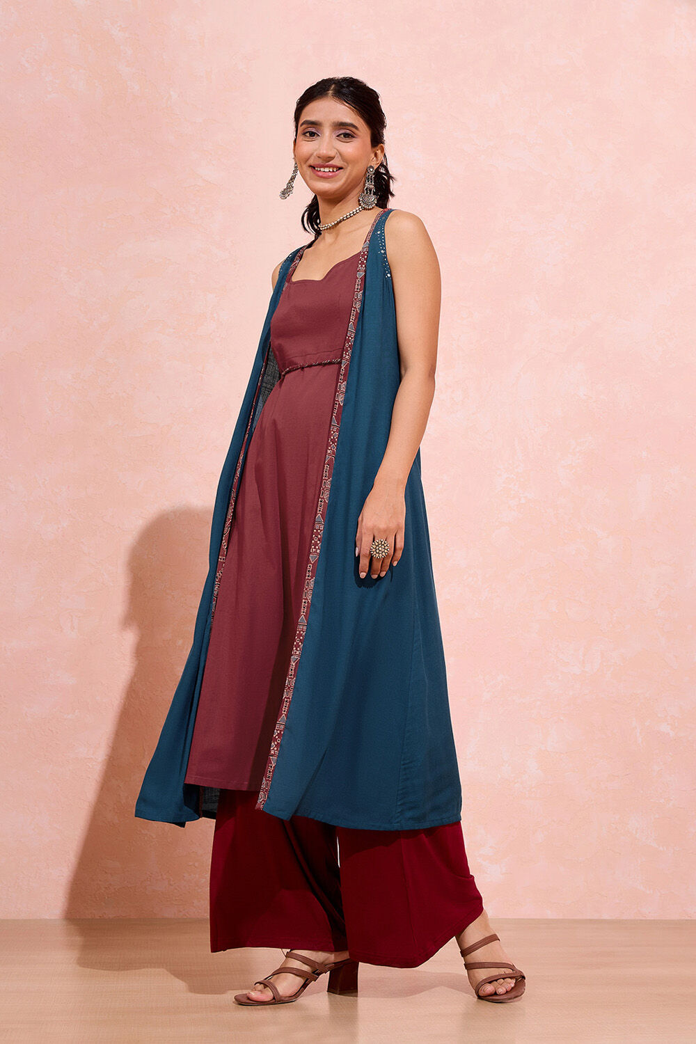 Dark Blue Viscose Cotton Mukaish Embroidered Kurta Set image number null