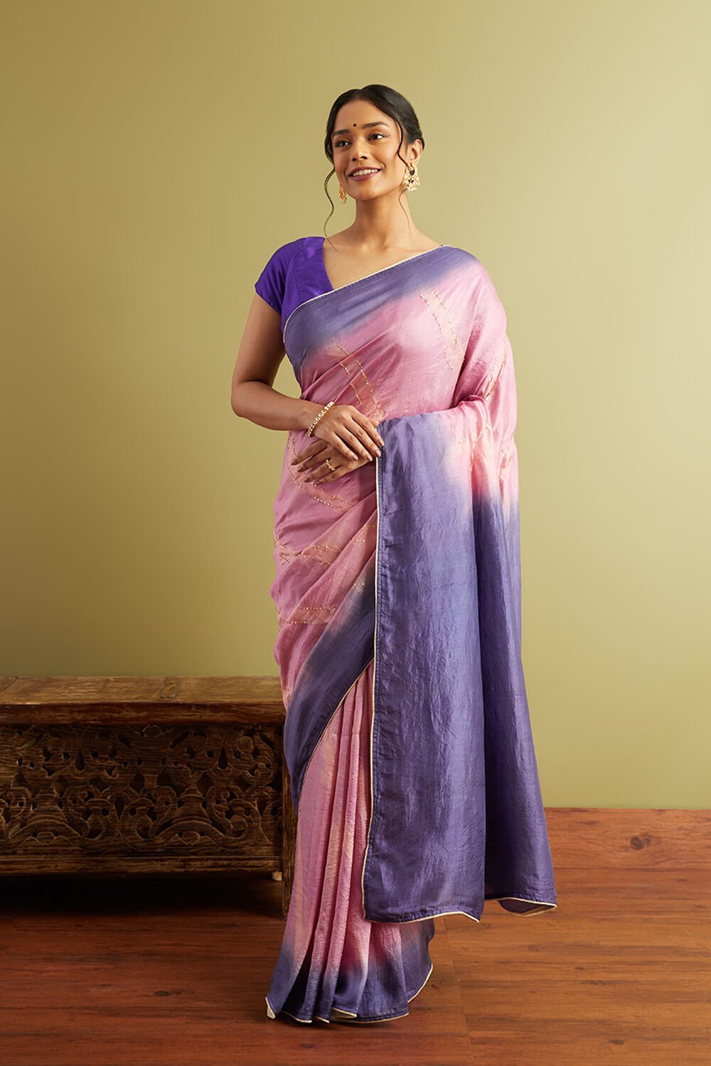 Purple Tie and Dye Pure Silk Saree image number null