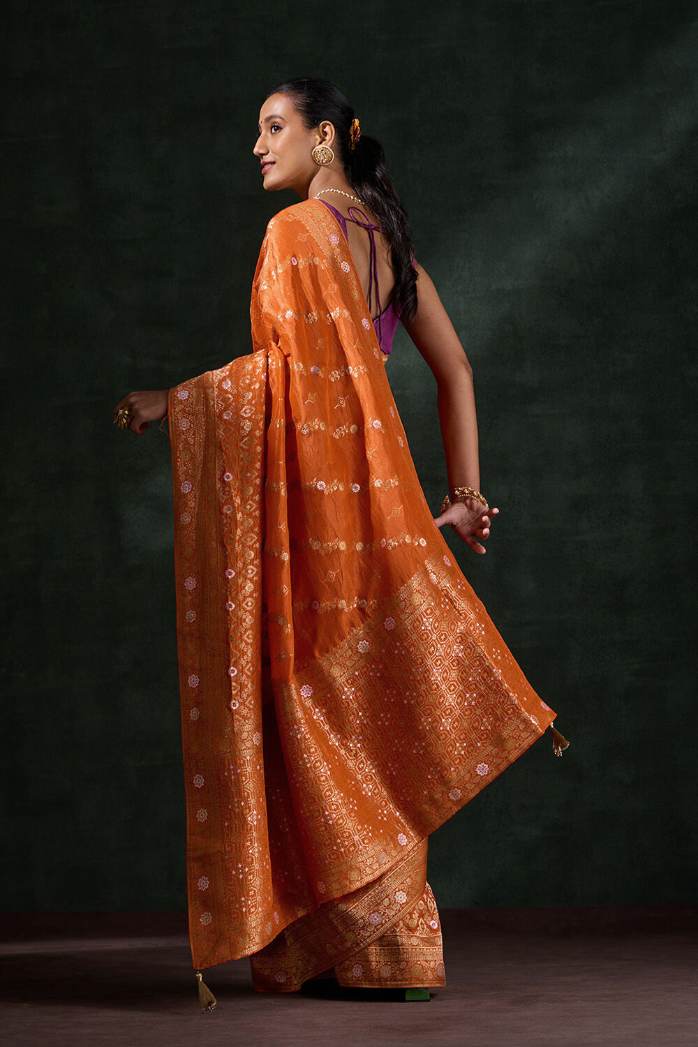 Orange Woven Viscose Luxe Saree image number null