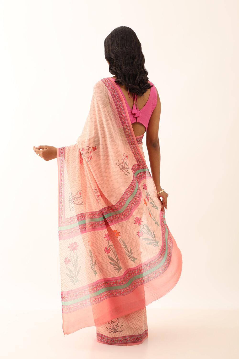 Light Pink Viscose Georgette Block Printed Saree image number null