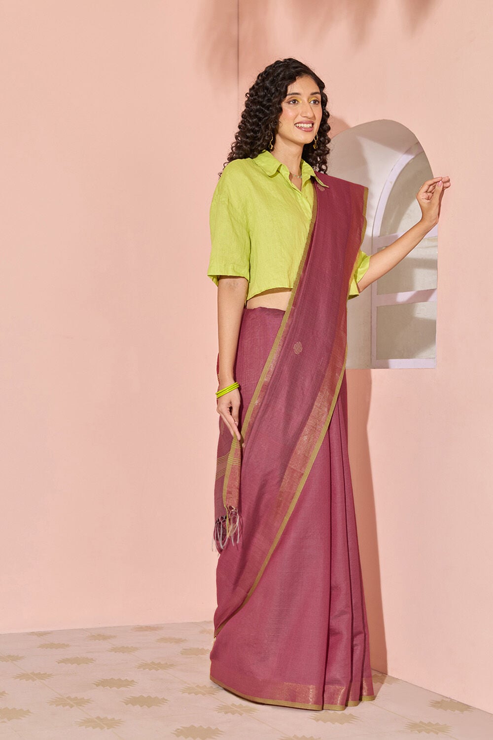 Red Woven Silk Viscose Bhagalpur Saree image number null