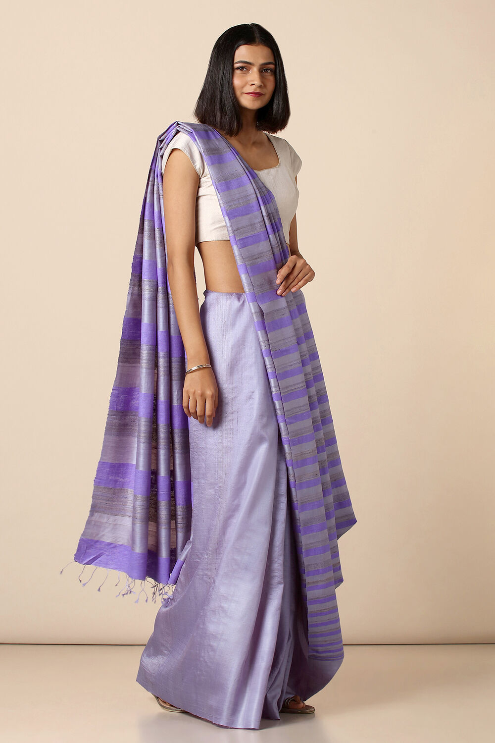 Violet Pure Tussar Silk Woven Saree image number null