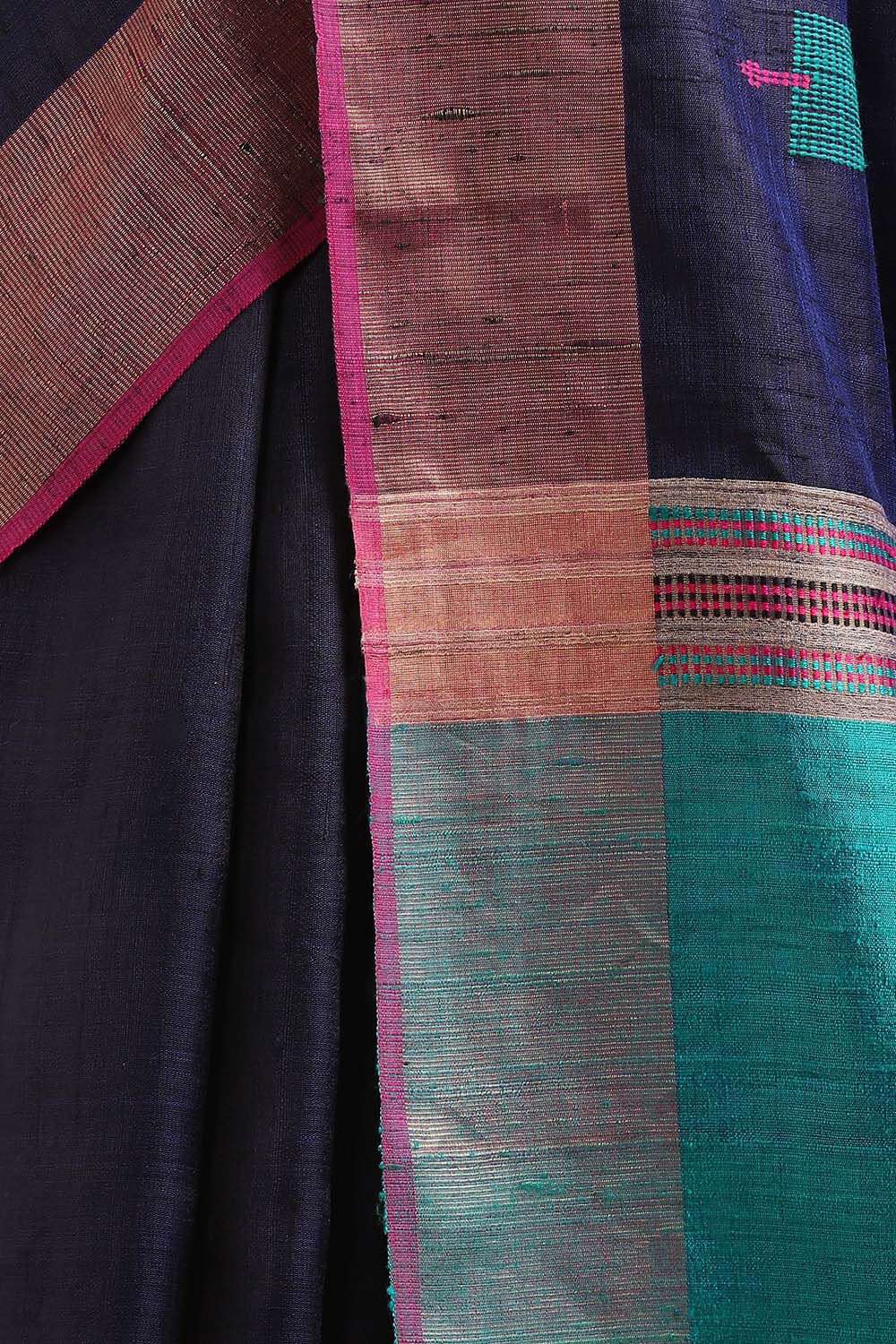 Dark Blue Pure Tussar Silk Bhagalpuri Saree image number null