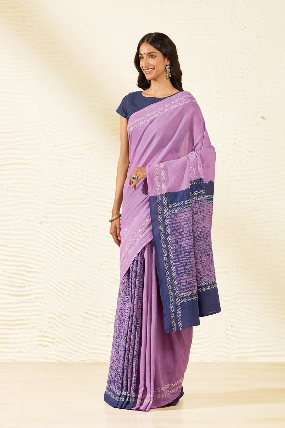 Violet Bengal Pure Cotton Kantha Embroidered Saree image number null