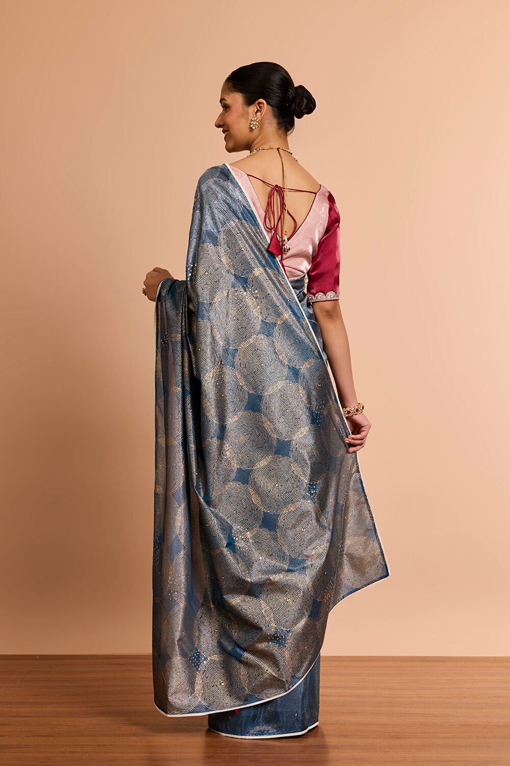 DarkBlue Pure Tissue Organza Printed Embroidered Saree image number null