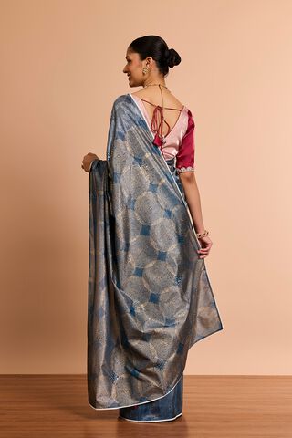 DarkBlue Pure Tissue Organza Printed Embroidered Saree thumbnail image number null