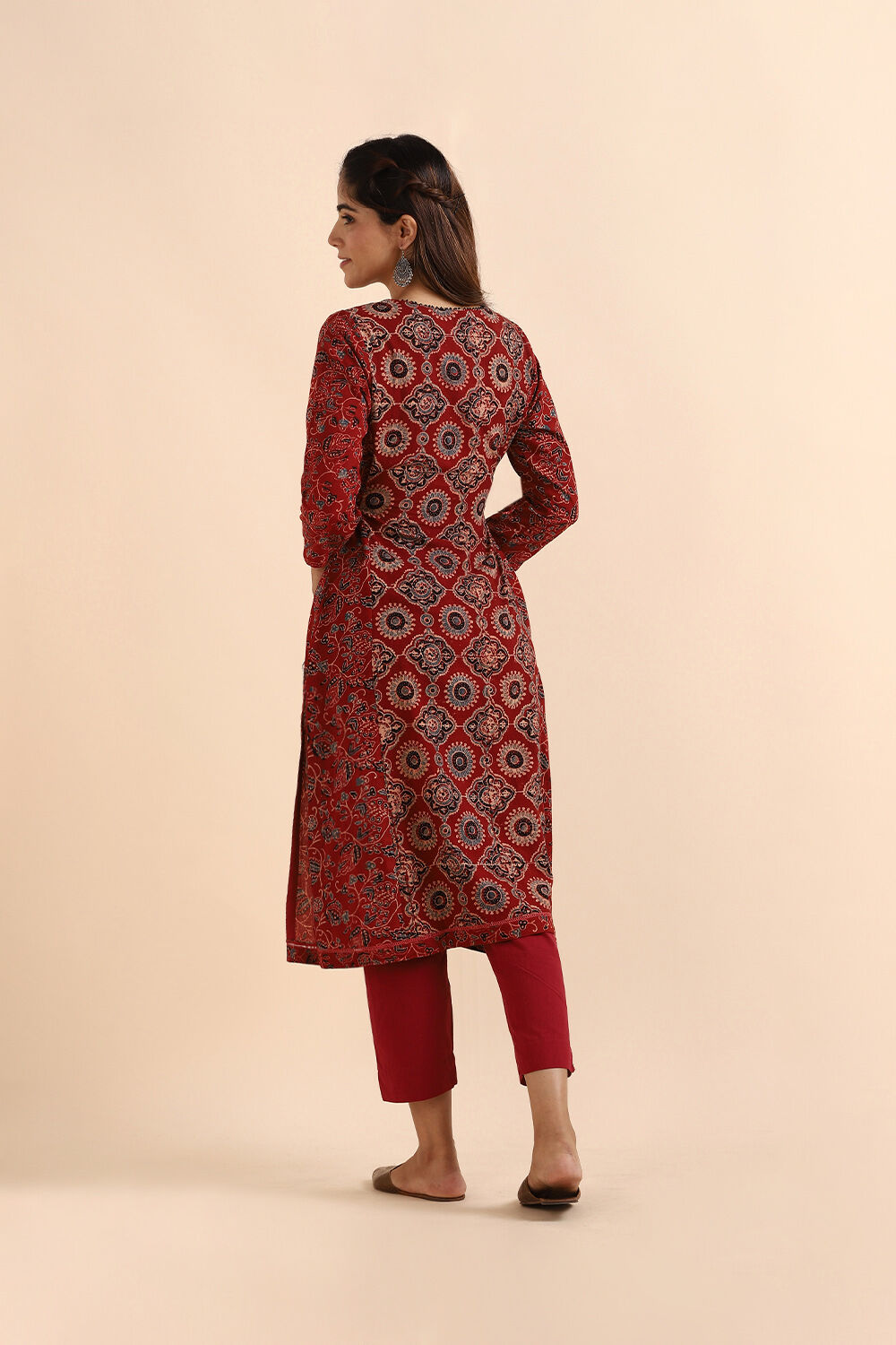 Dark Red Ajrakh Block Printed Cotton Kurta image number null