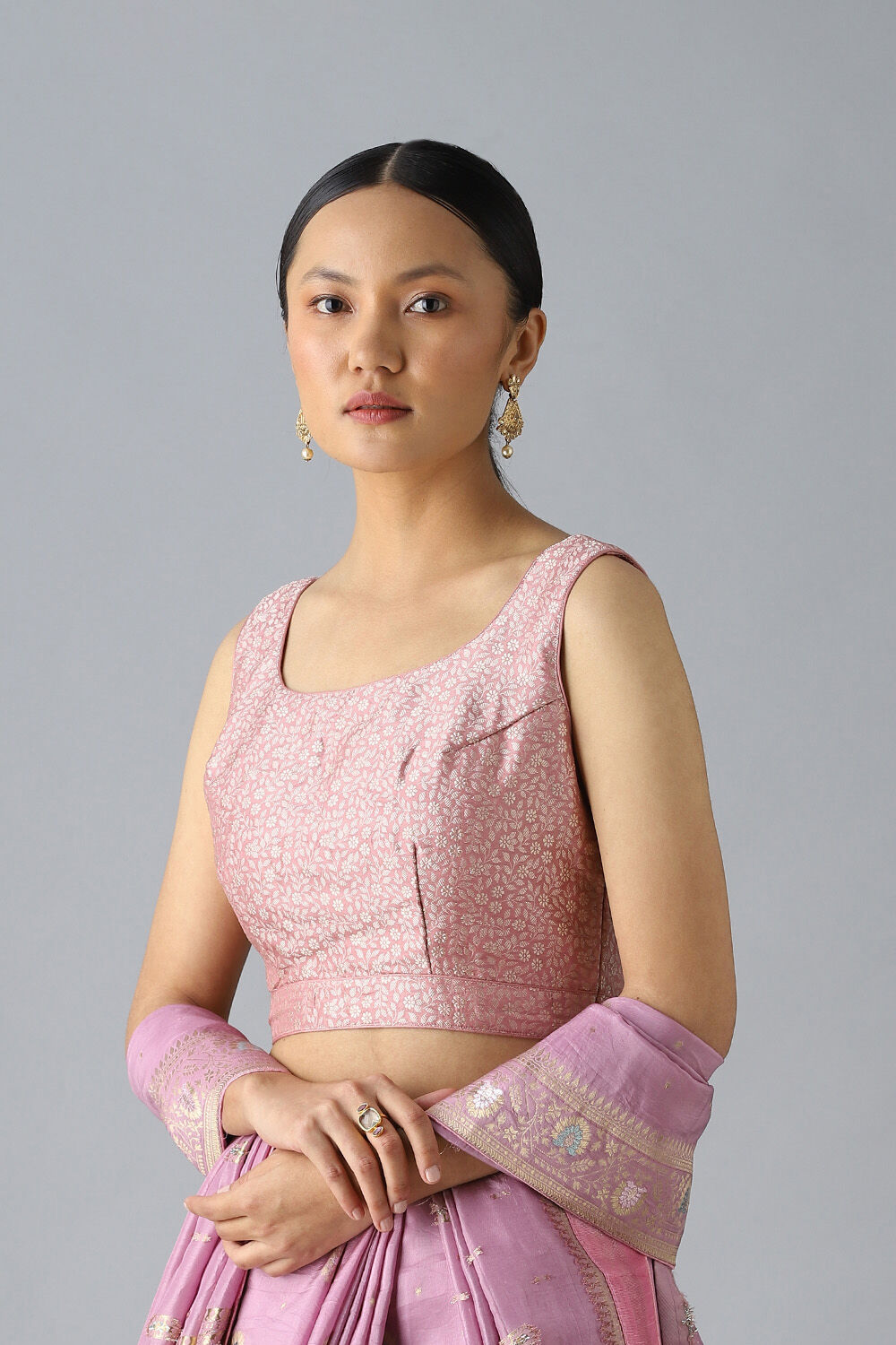 Pink Viscose Brocade Blouse image number null