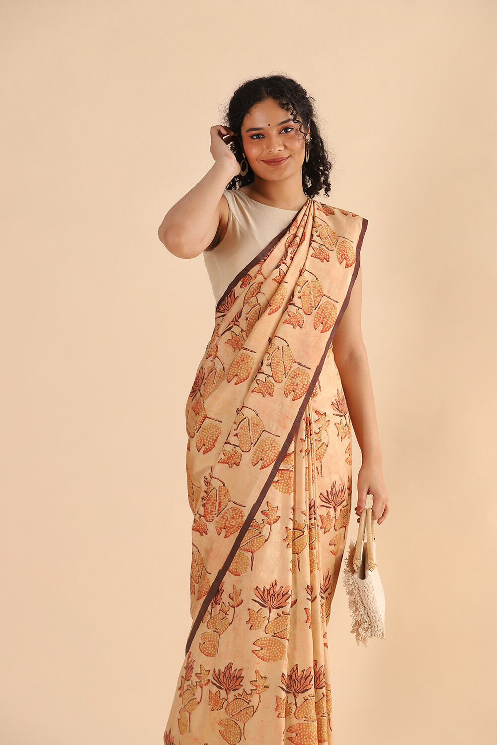 Blue Pure Silk Ajrakh Printed Saree image number null