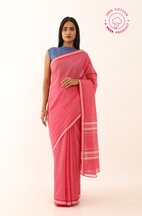 Dark Red Pure Cotton Woven Mangalgiri Saree