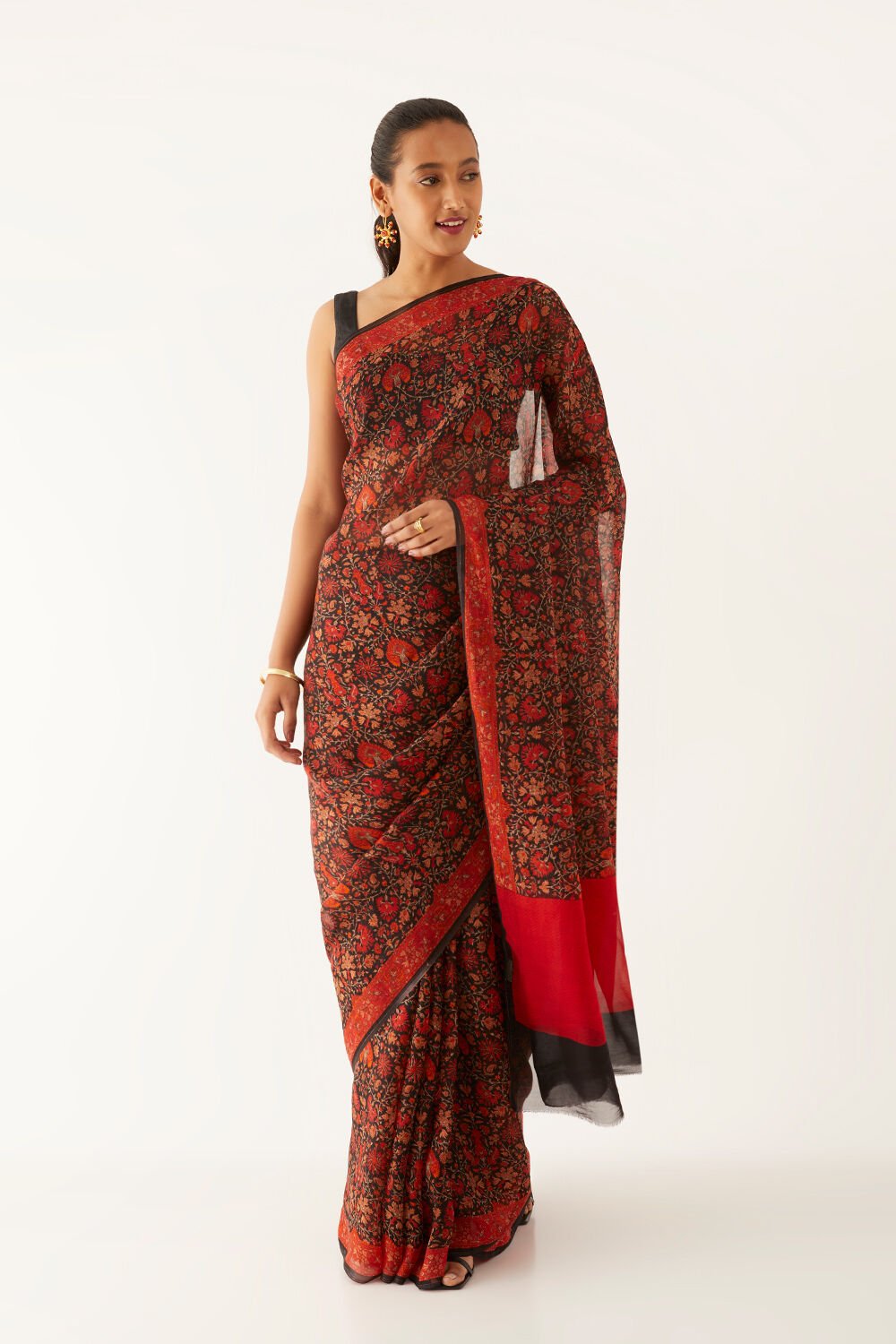 Black Viscose Organza Printed Saree image number null