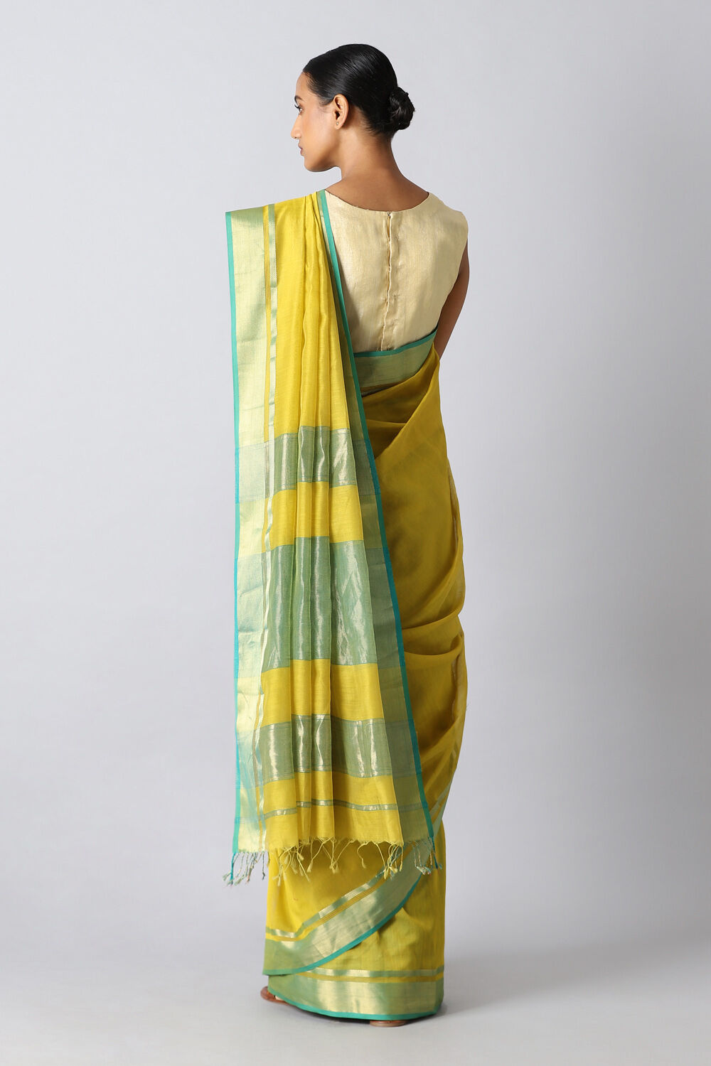 Yellow Pure Silk Cotton Maheswari Saree image number null
