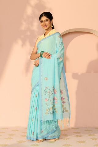 Blue Bengal Pure Cotton Kantha Embroidered Saree thumbnail image number null