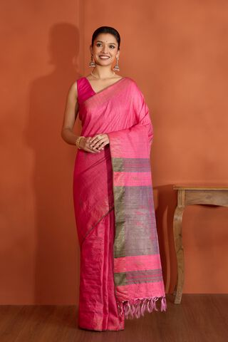 Pink Bhagalpur Woven Pure Tussar Silk Saree thumbnail image number null