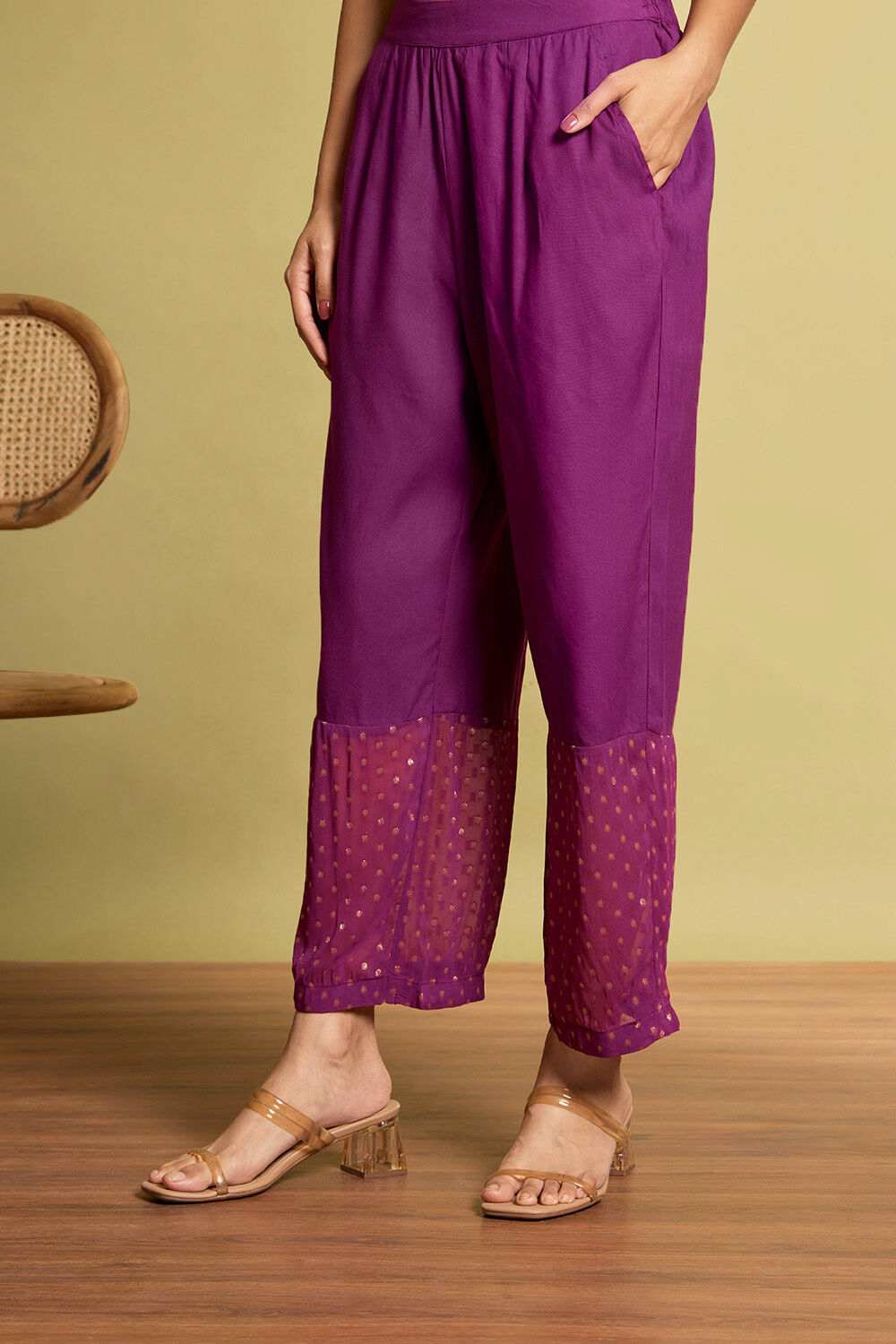 Violet Pure Silk Cotton Embroidered Kurta Set image number null