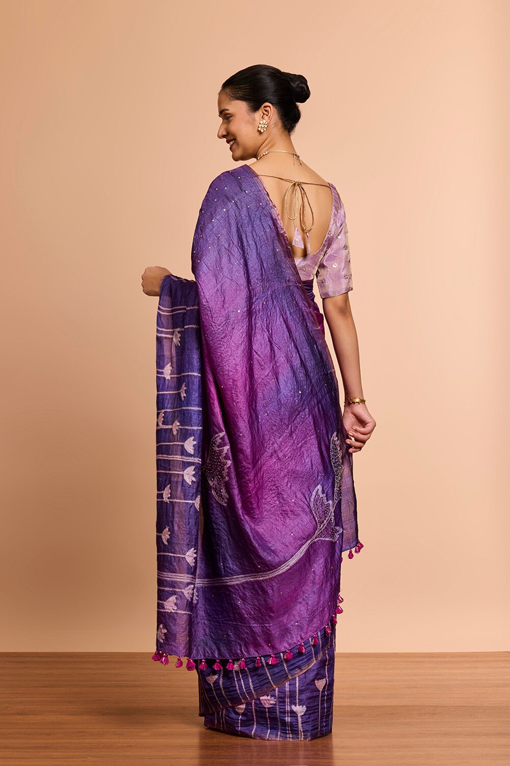 Purple Bengal Pure Tussar Silk Hand Painted Saree image number null