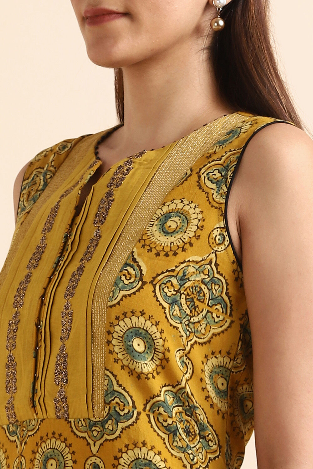 Yellow Ajrakh Block Printed Cotton Kurta image number null