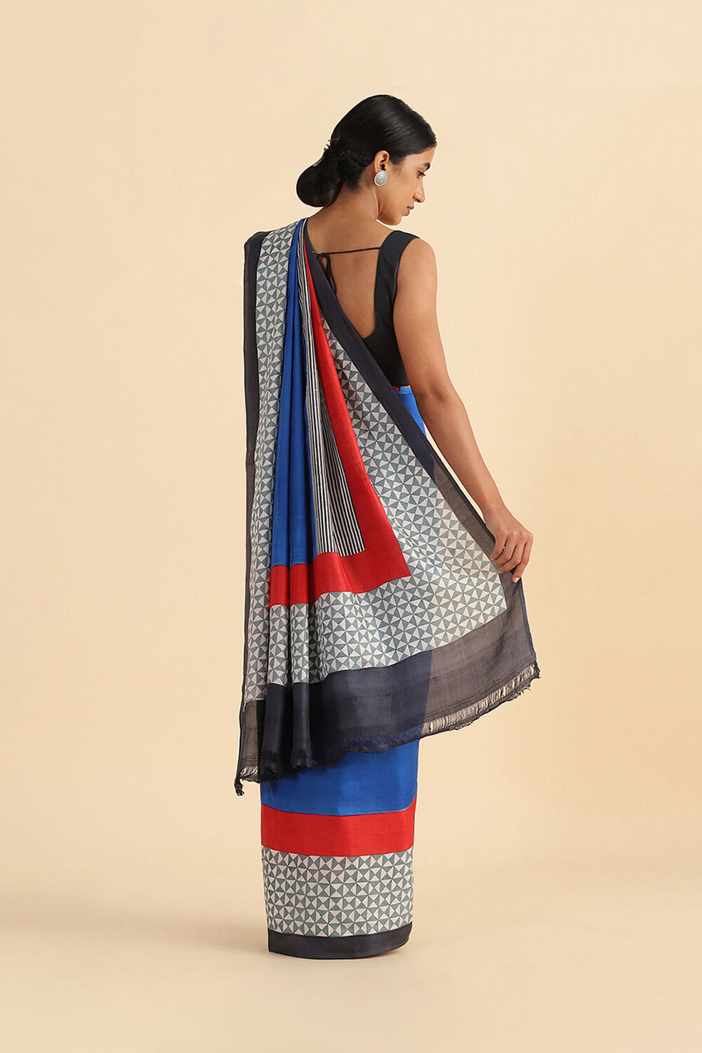 Blue Hand Blockprinted Pure Silk Saree image number null
