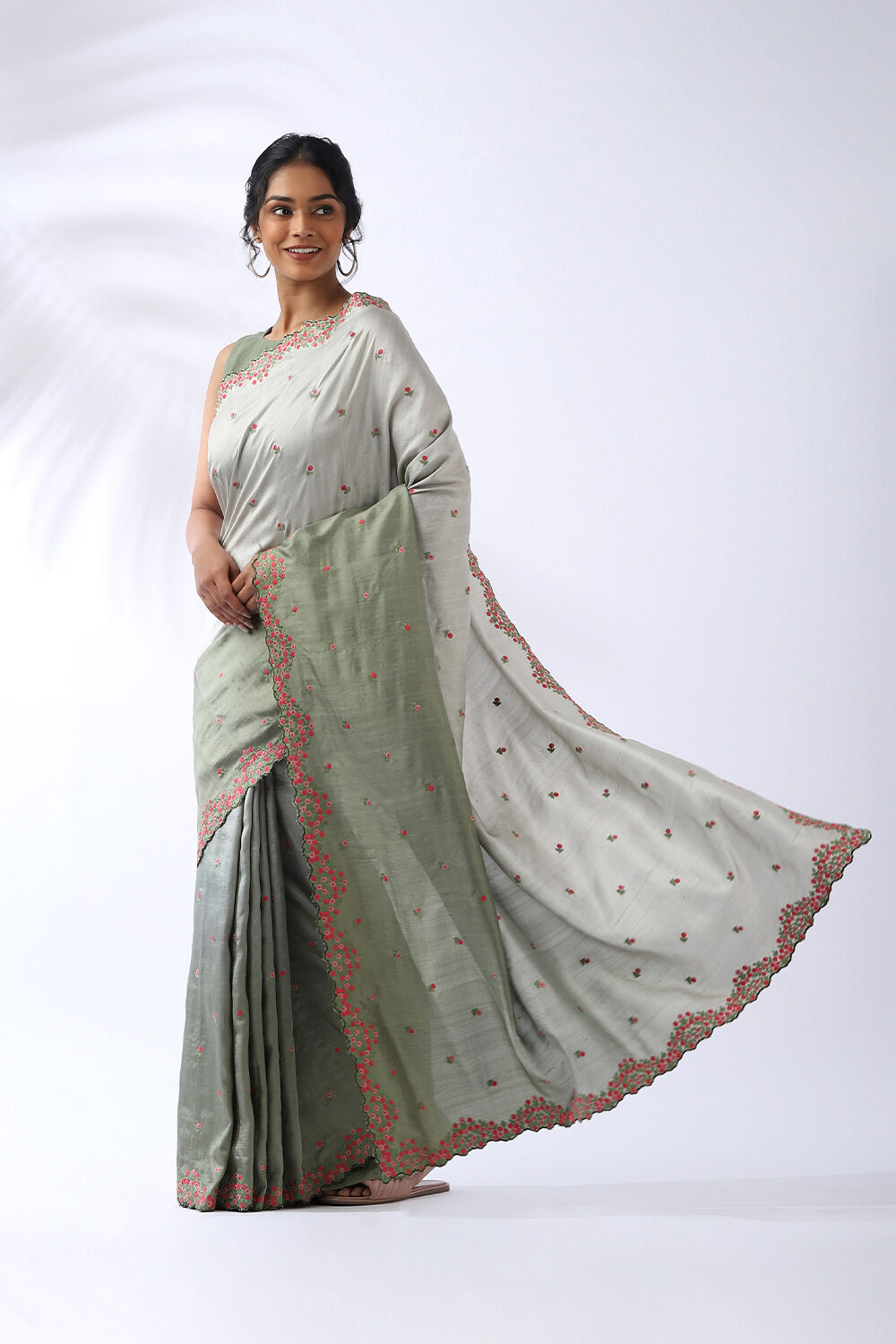 Green Pure Silk Embroidered Saree image number null