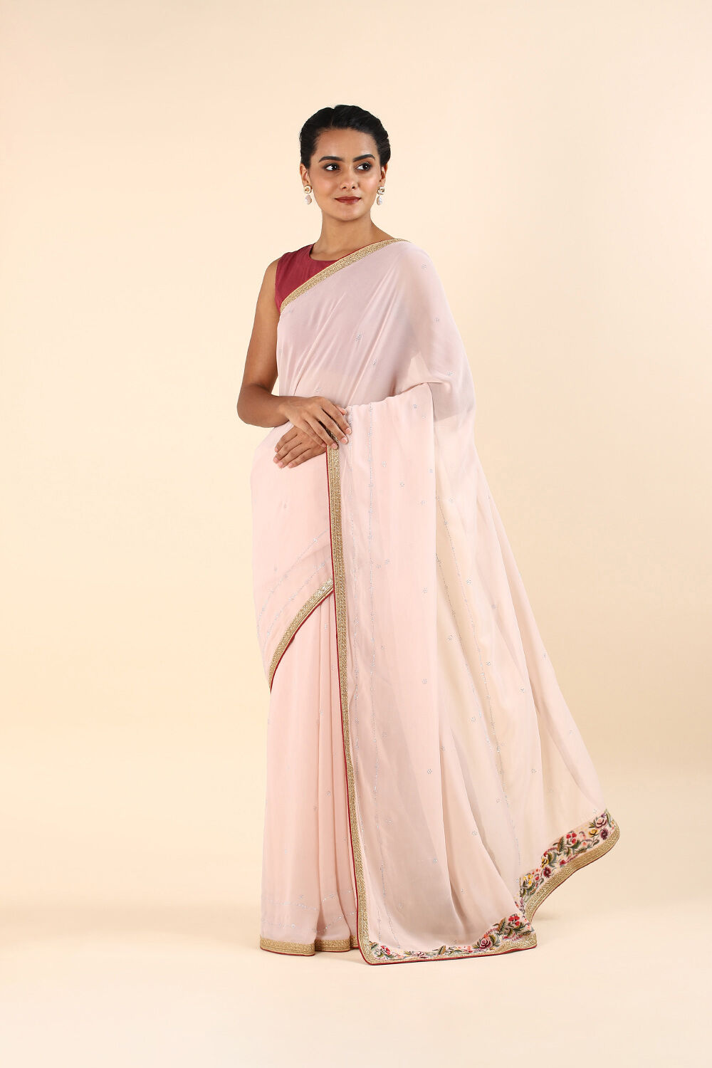 Light Pink Viscose Georgette Embroidered Saree image number null
