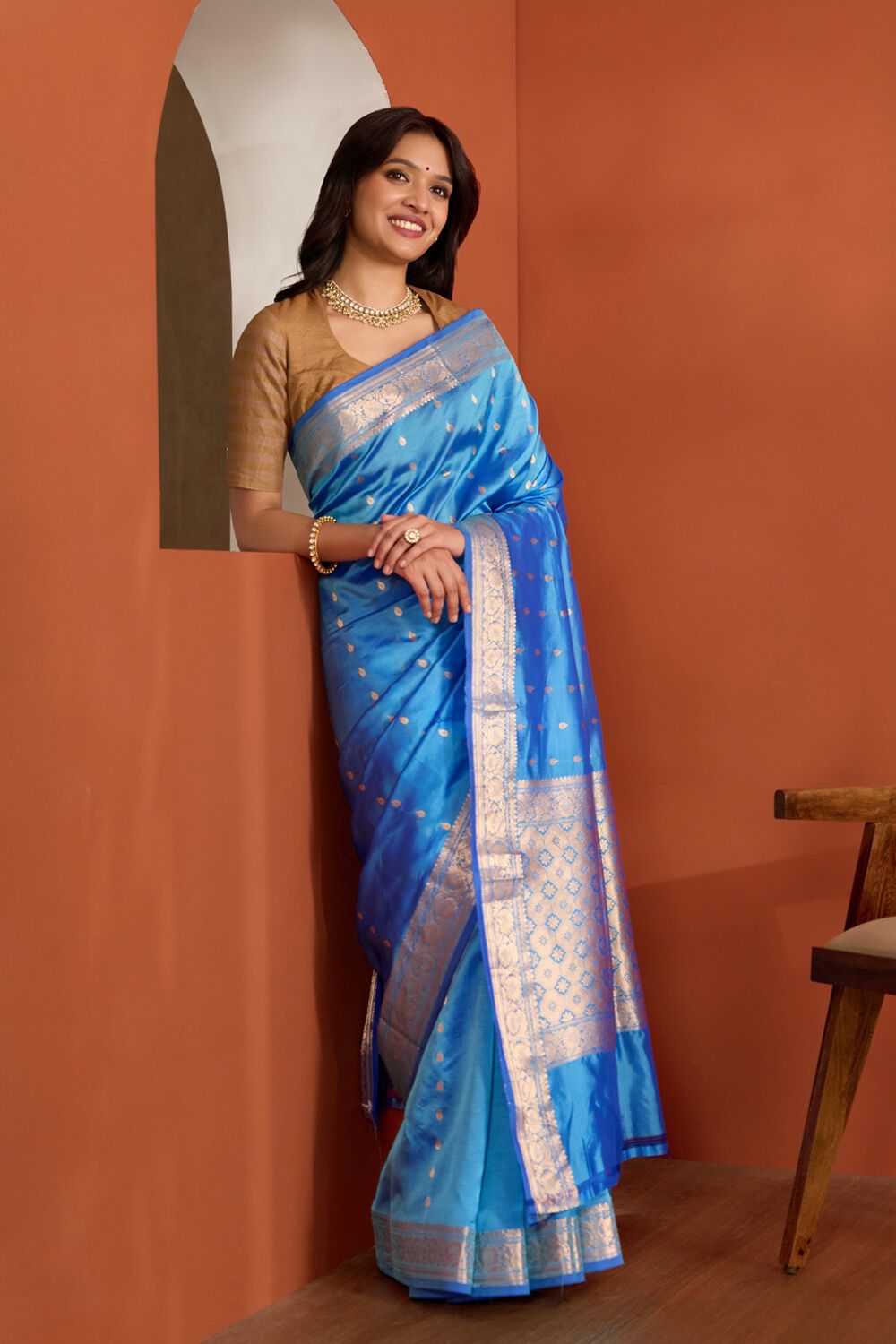 Blue Silk Viscose Banaras Cutwork Saree image number null