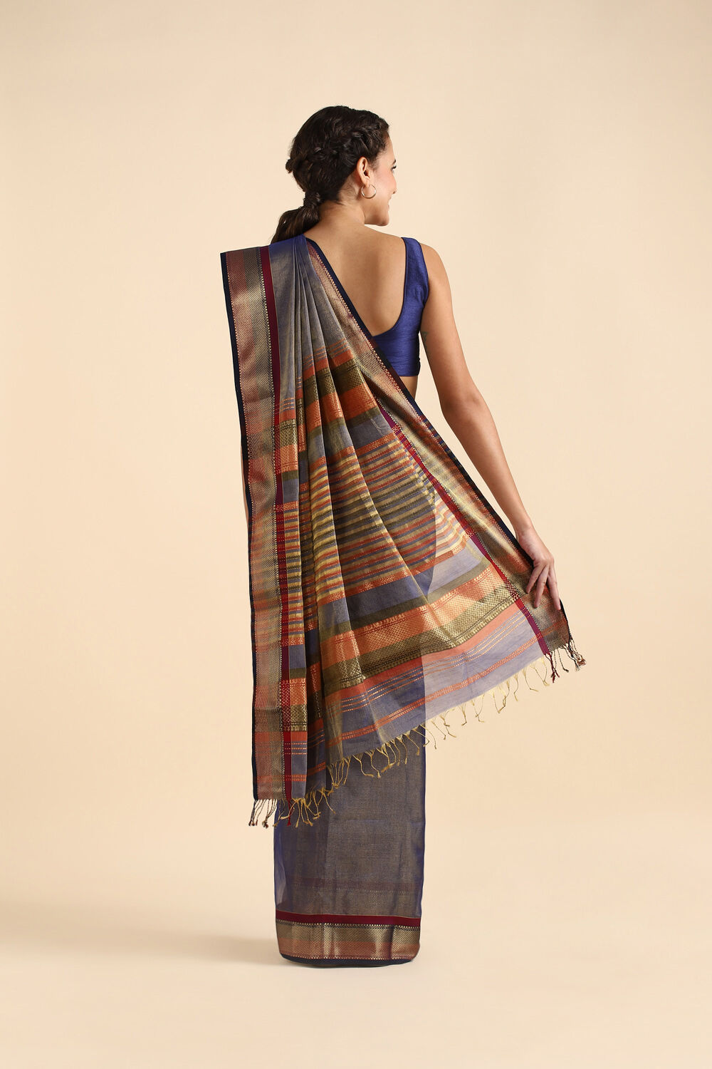 Blue Pure Cotton Tissue Maheswari Saree image number null