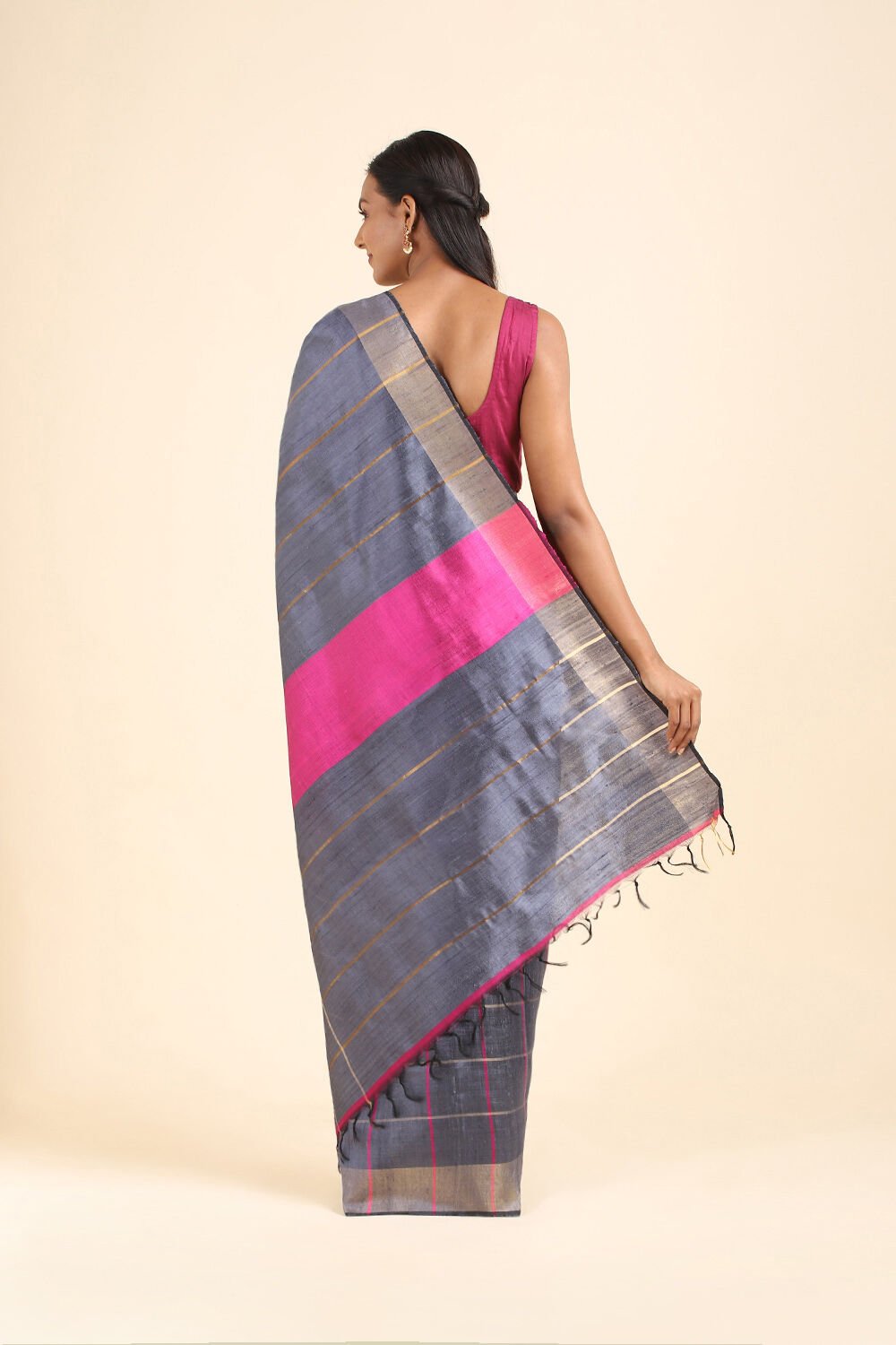 Grey Pure Tussar Silk Bhagalpuri Saree image number null