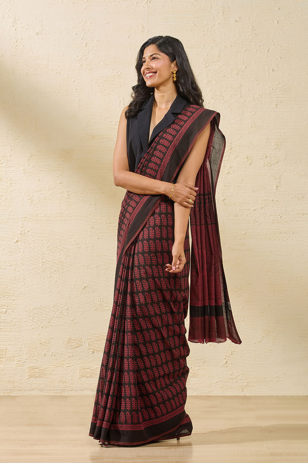 Red Bagh Block Printed Pure Cotton Saree image number null