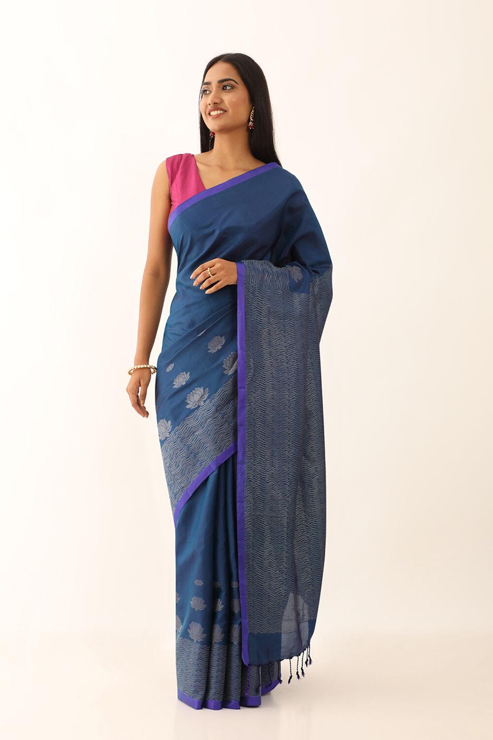 Dark Blue Pure Silk Woven South Saree image number null