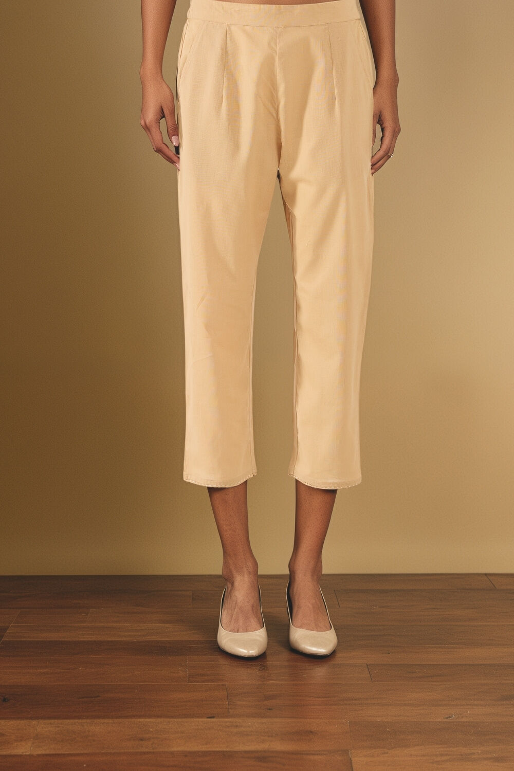 Beige Woven Pure Cotton Trouser image number null