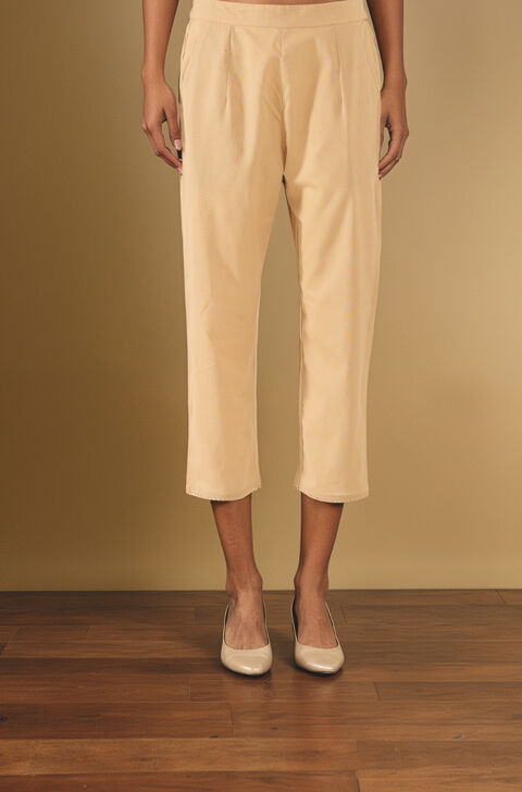 Beige Woven Pure Cotton Trouser