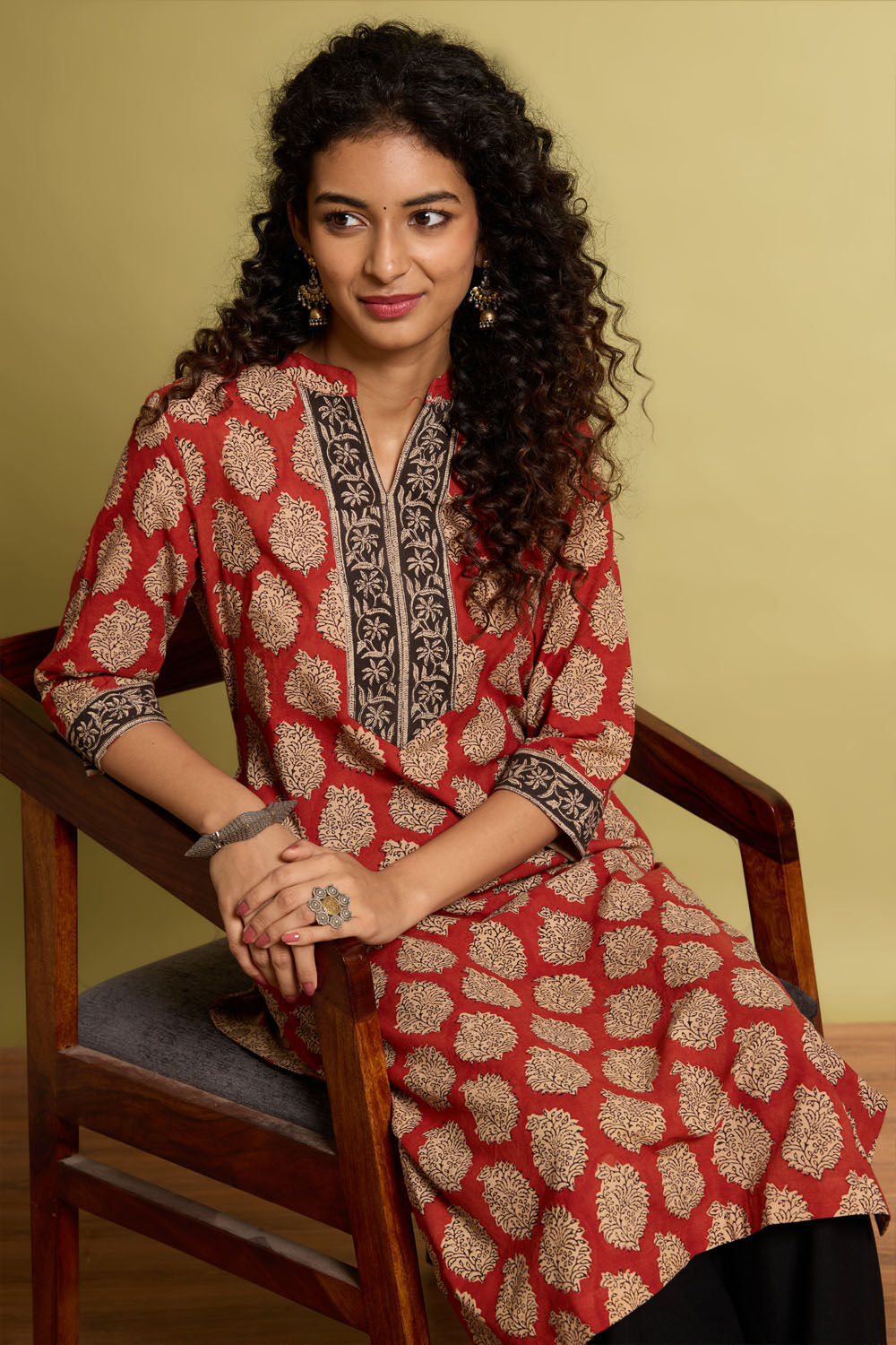 Dark Red Bagru Block Printed Pure Cotton Kurta image number null