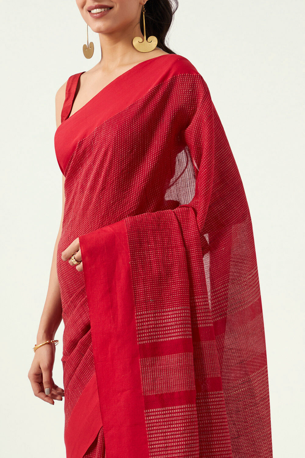 Red Pure Cotton Bengal Saree image number null