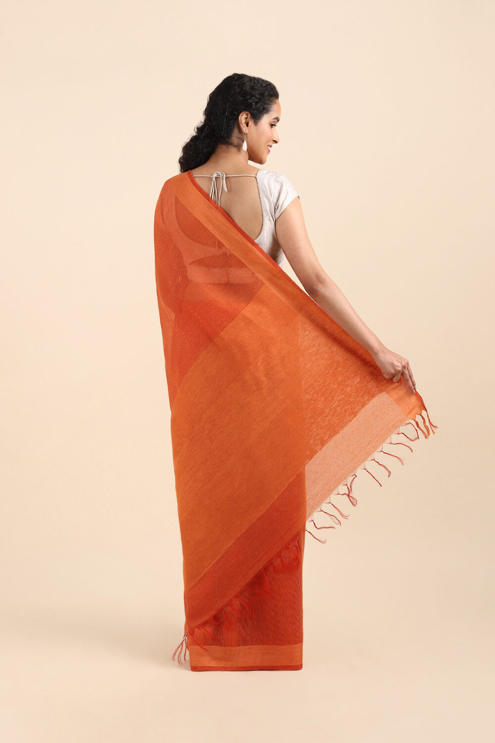 Orange Pure Silk Woven Saree image number null