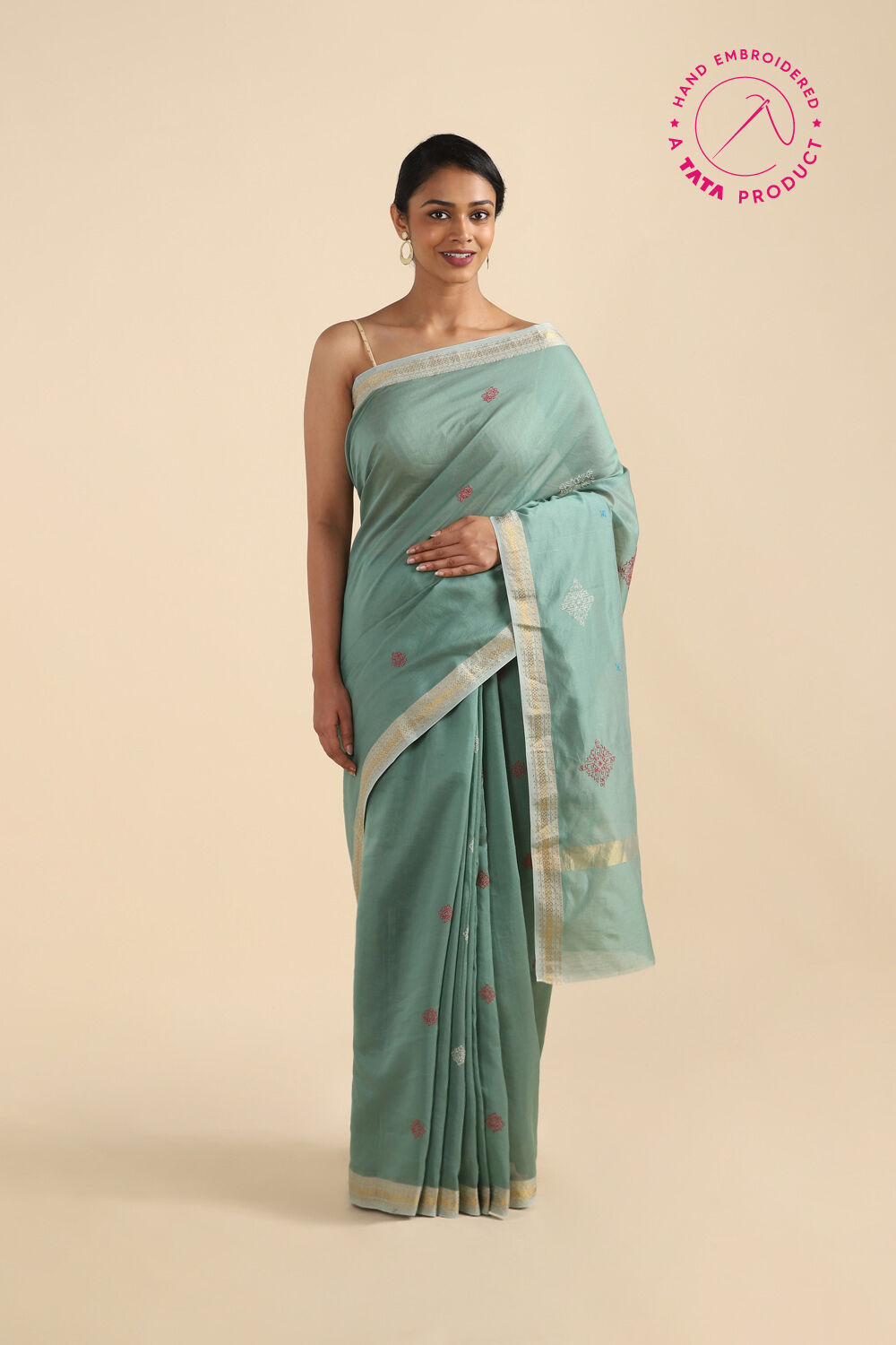 Light Green Pure Silk Cotton Embroidered Saree image number null
