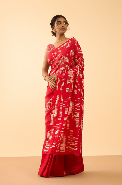 Red Pure Silk Hand Painted Saree