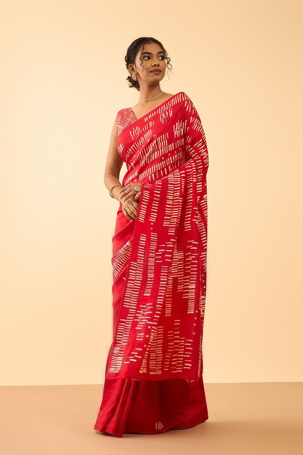 Red Pure Silk Hand Painted Saree image number null