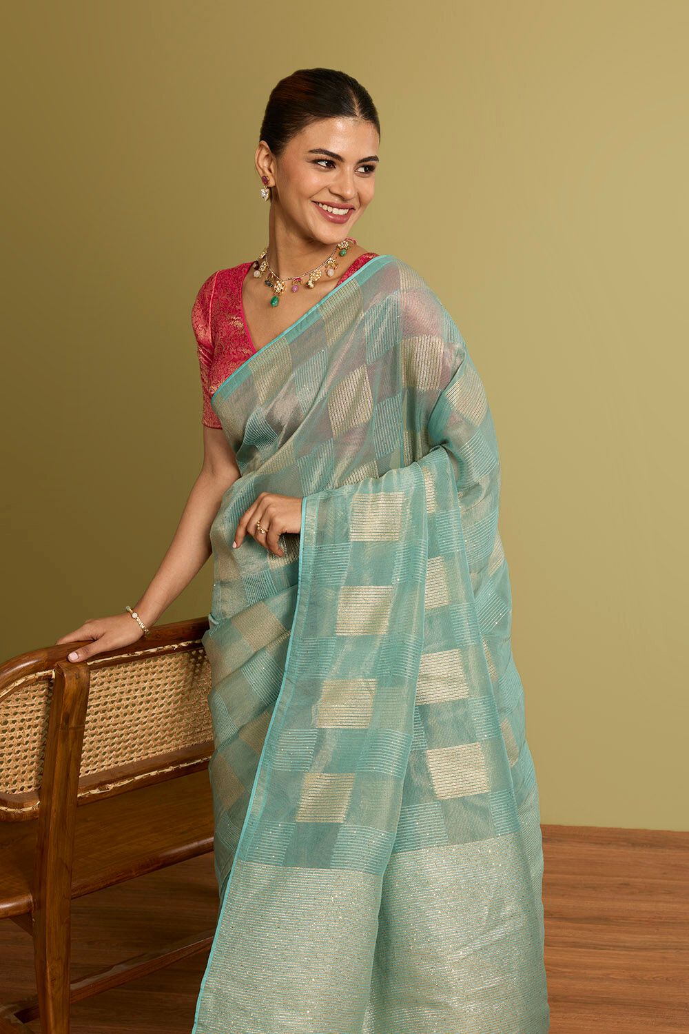 Light Blue Woven Viscose Tissue Saree image number null