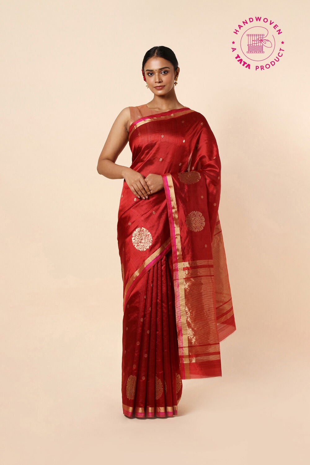 Dark Red Pure Silk Chanderi Saree image number null