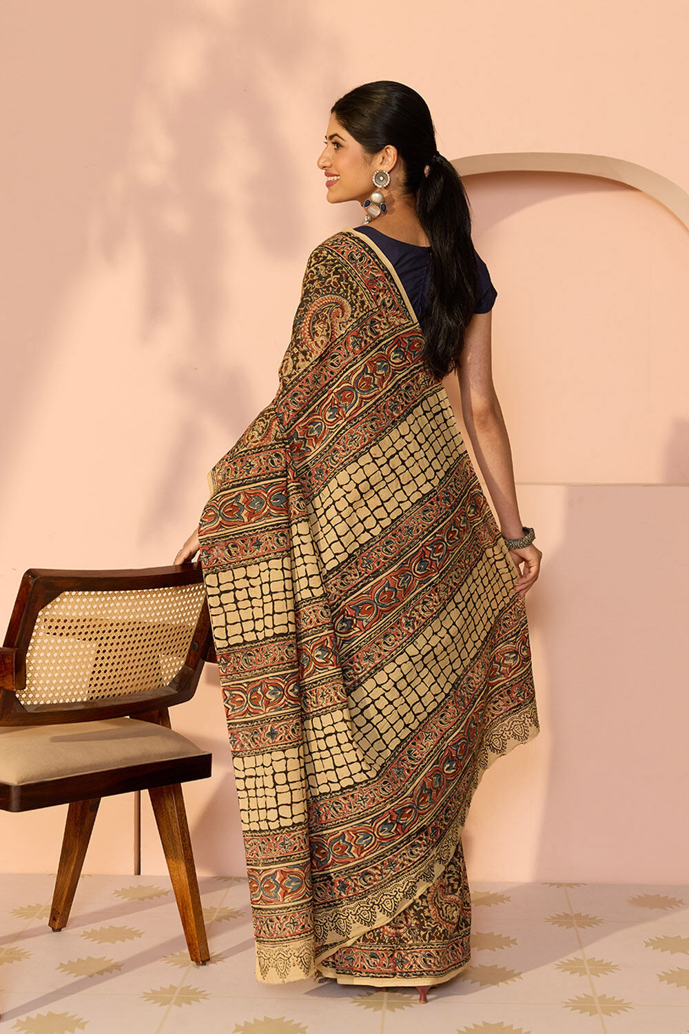 Brown Printed Kalamkari Machilipatnam Pure Cotton Saree image number null