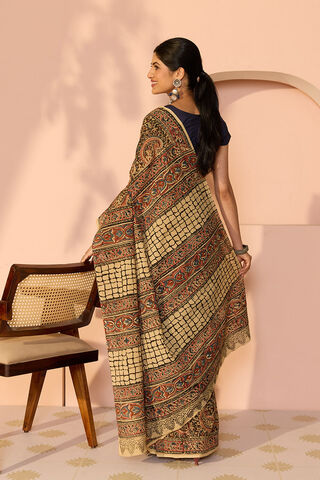 Brown Printed Kalamkari Machilipatnam Pure Cotton Saree thumbnail image number null