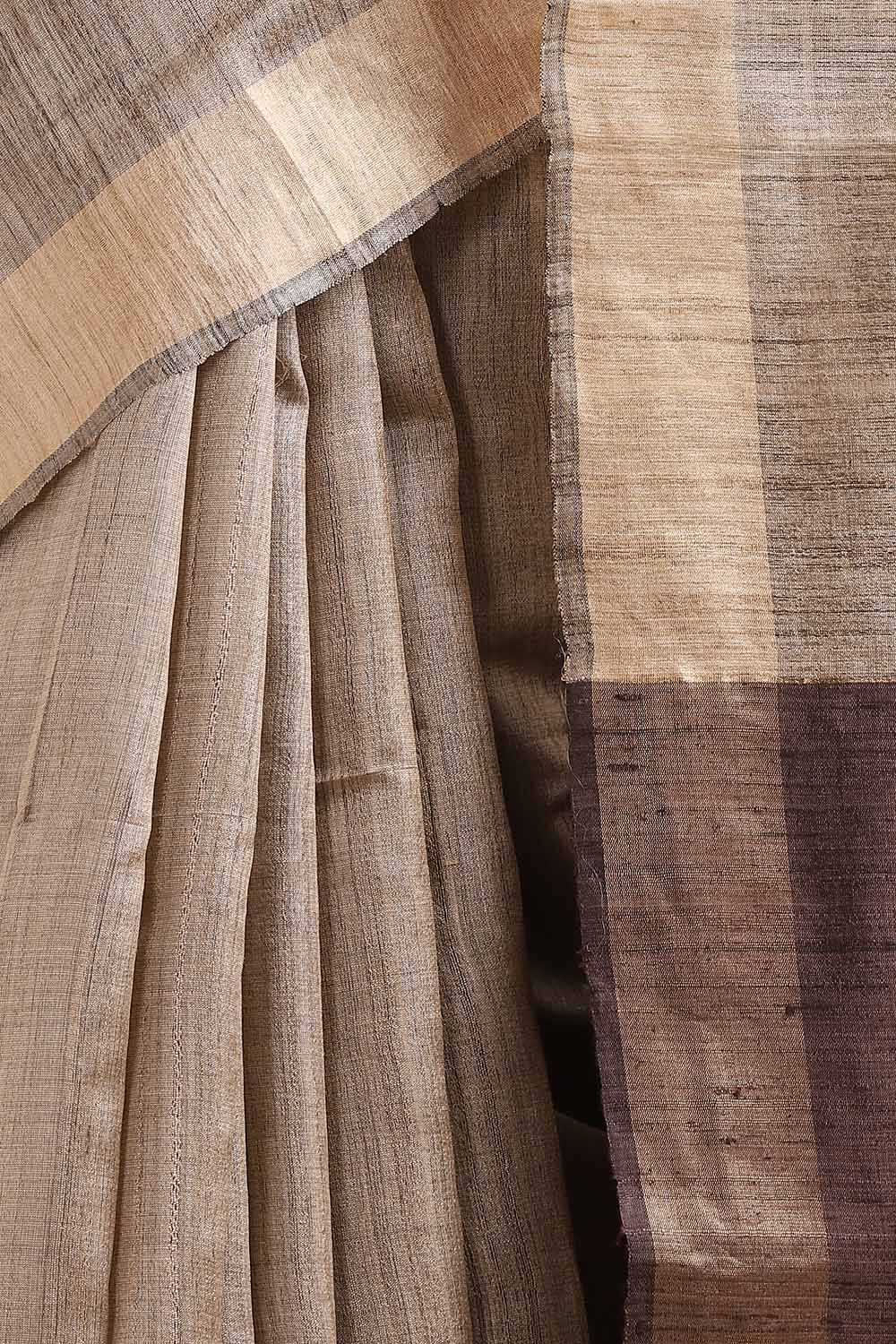 Beige Pure Tussar Silk Bhagalpuri Saree image number null