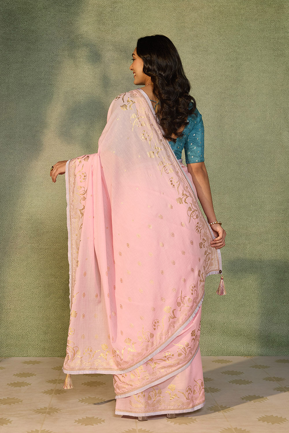 Pink Printed Cotton Viscose Saree image number null