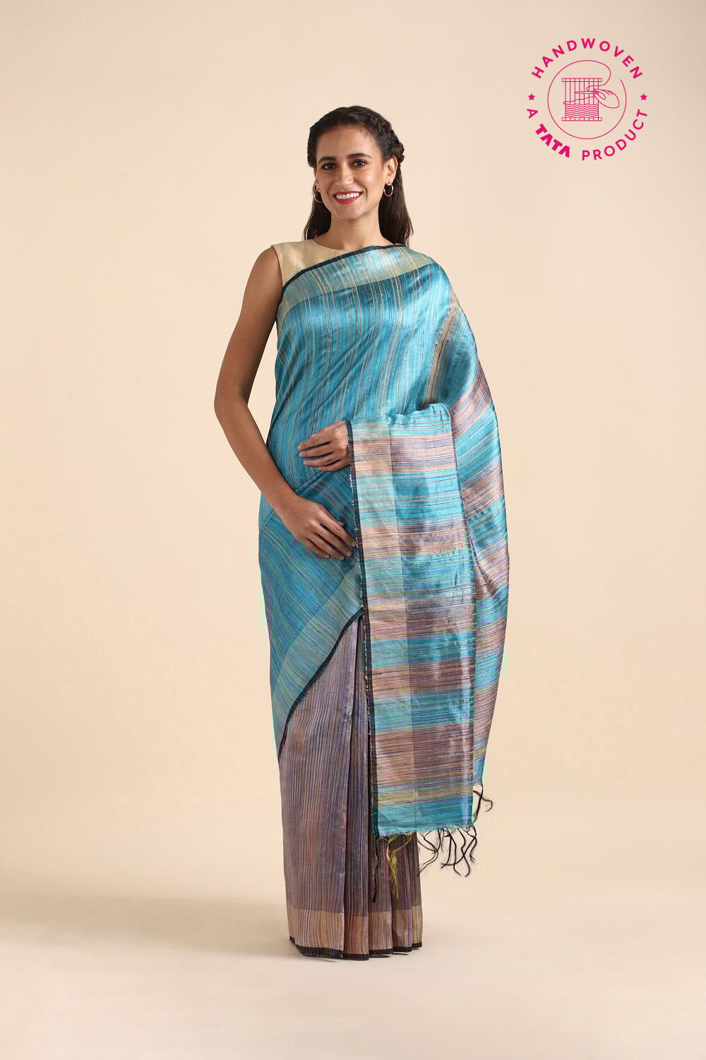 Light Blue Pure Tussar Silk Bhagalpuri Saree image number null