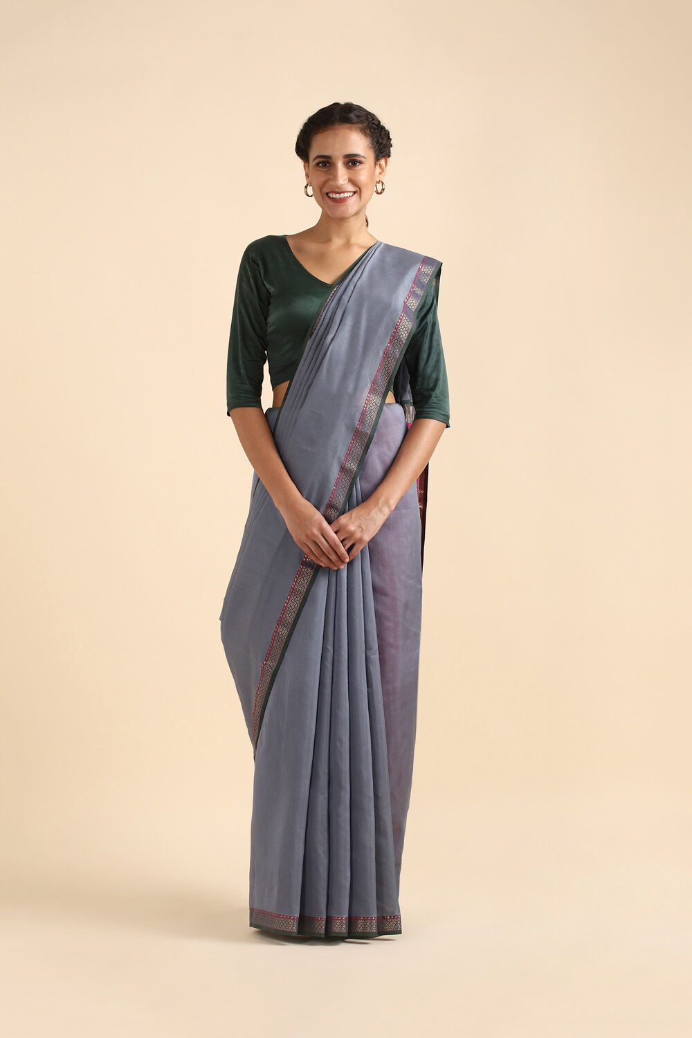 Grey Pure Silk Cotton Maheswari Saree image number null