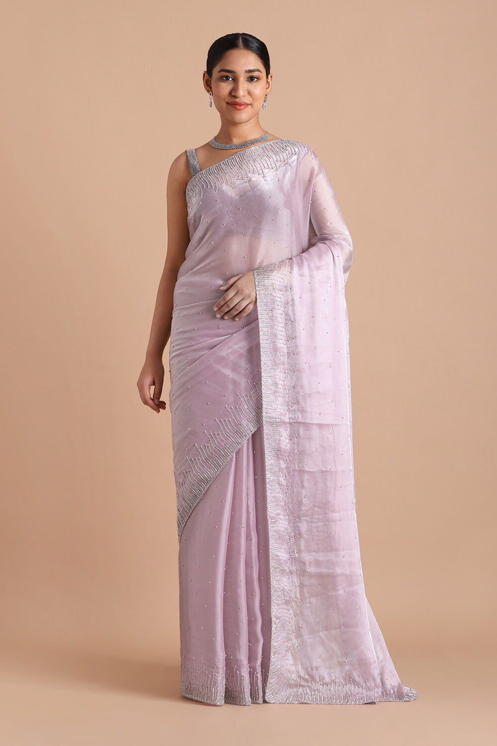 Light Pure Pink Embroidered Saree image number null